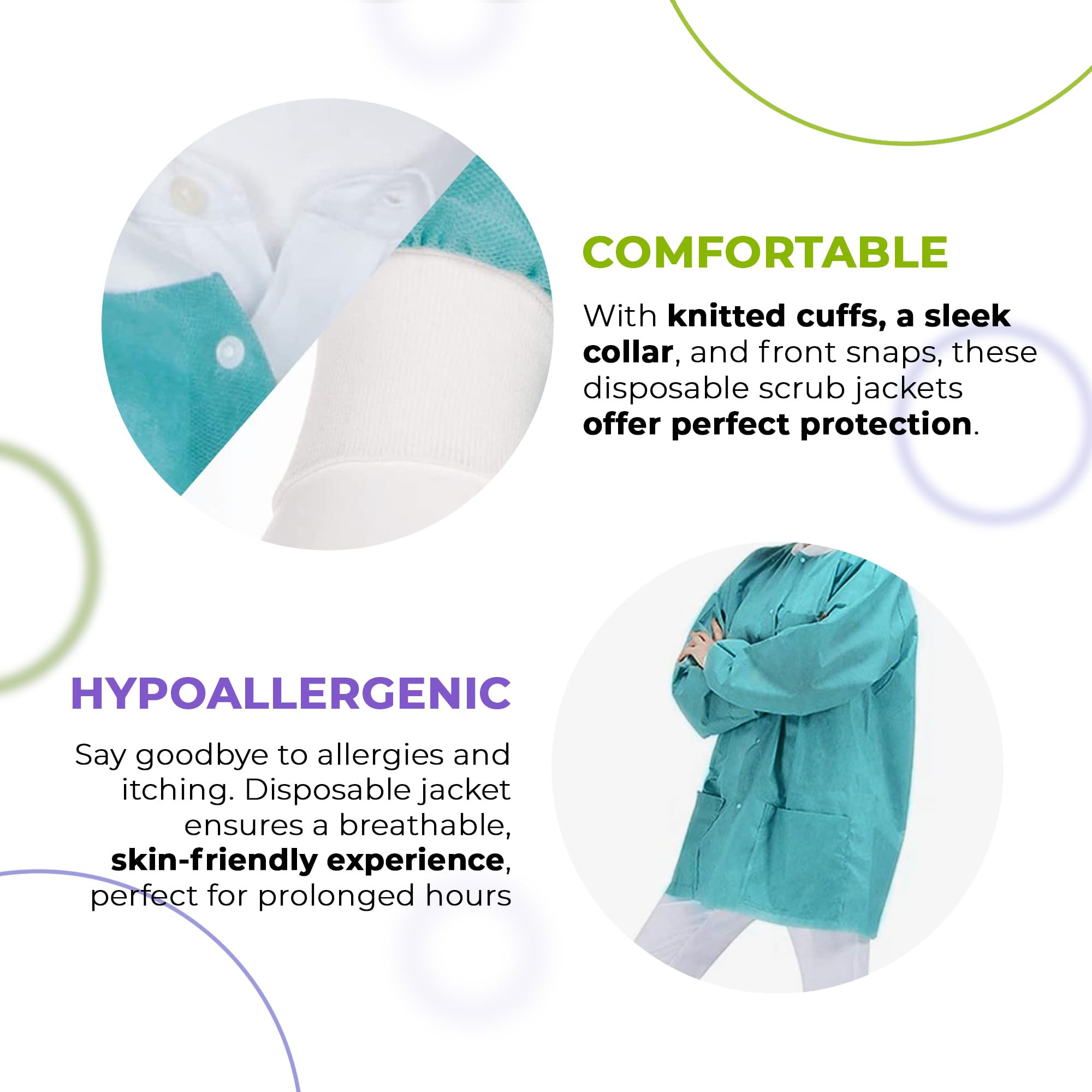 AMZ Medical Supply Teal Disposable Lab Coats with Pockets - Small (Pack of 50) | 45 GSM SMS Dental Jackets | Hip-Length Snap Front Design with Knit Cuffs & Collar | 3 Functional Pockets | Ideal for Dental Clinics, Laboratories & Healthcare Settings