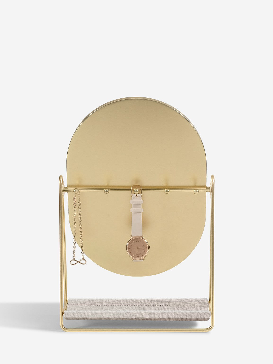Blush & Gold Vanity Mirror with Jewelry Stand - Elegant Dressing Table Organizer for Makeup & Jewelry Storage | Perfect for Bedroom, Bathroom, and Bridal Dressing Room