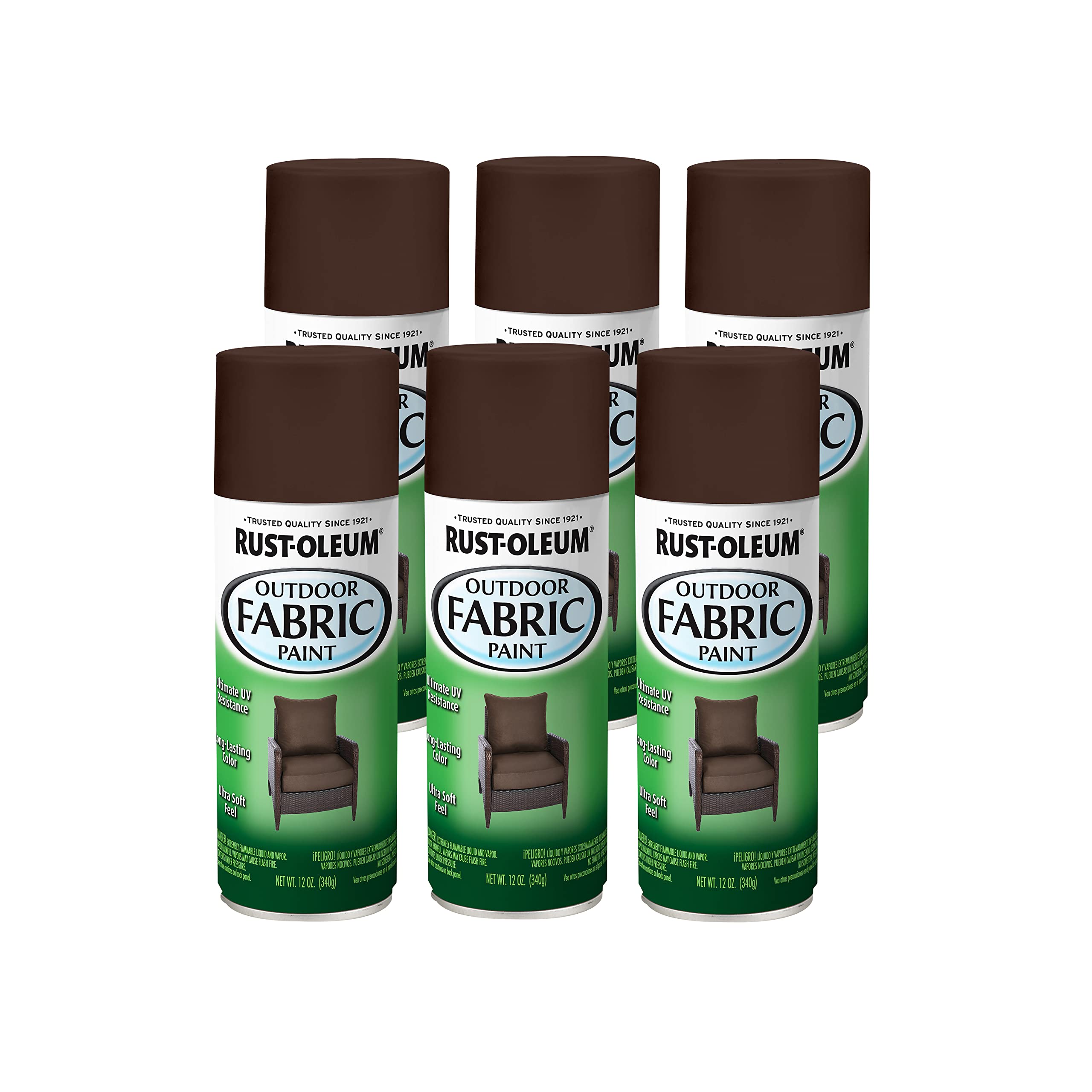 Rust-Oleum 358836-6PK Outdoor Fabric Spray Paint - 12 oz, London Gray (6 Pack) | Waterproof, UV-Resistant Upholstery Paint for Patio Furniture, Cushions, Awnings & Outdoor Fabrics