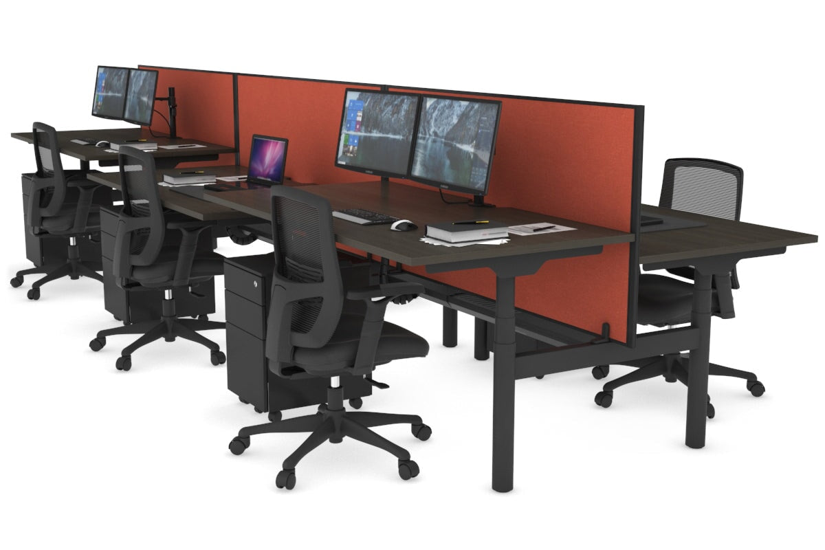 Flexi Premium Height Adjustable 6-Person H Bench Workstation - Black Frame [1600L x 800W with Cable Management] - Ideal for Office, Coworking Spaces & Home Offices