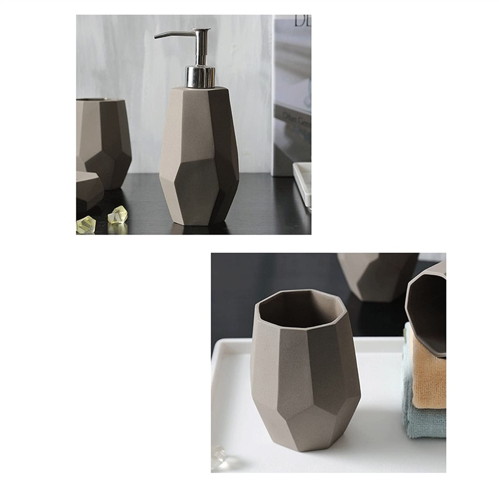5-Piece Refillable Liquid Hand Soap Dispenser Set - Bathroom & Dormitory Essentials (Soap Dispenser, Toothbrush Cup, Mouthwash Cup, Soap Dish) - Solid Color Diamond Design for Home, Office & Travel Use