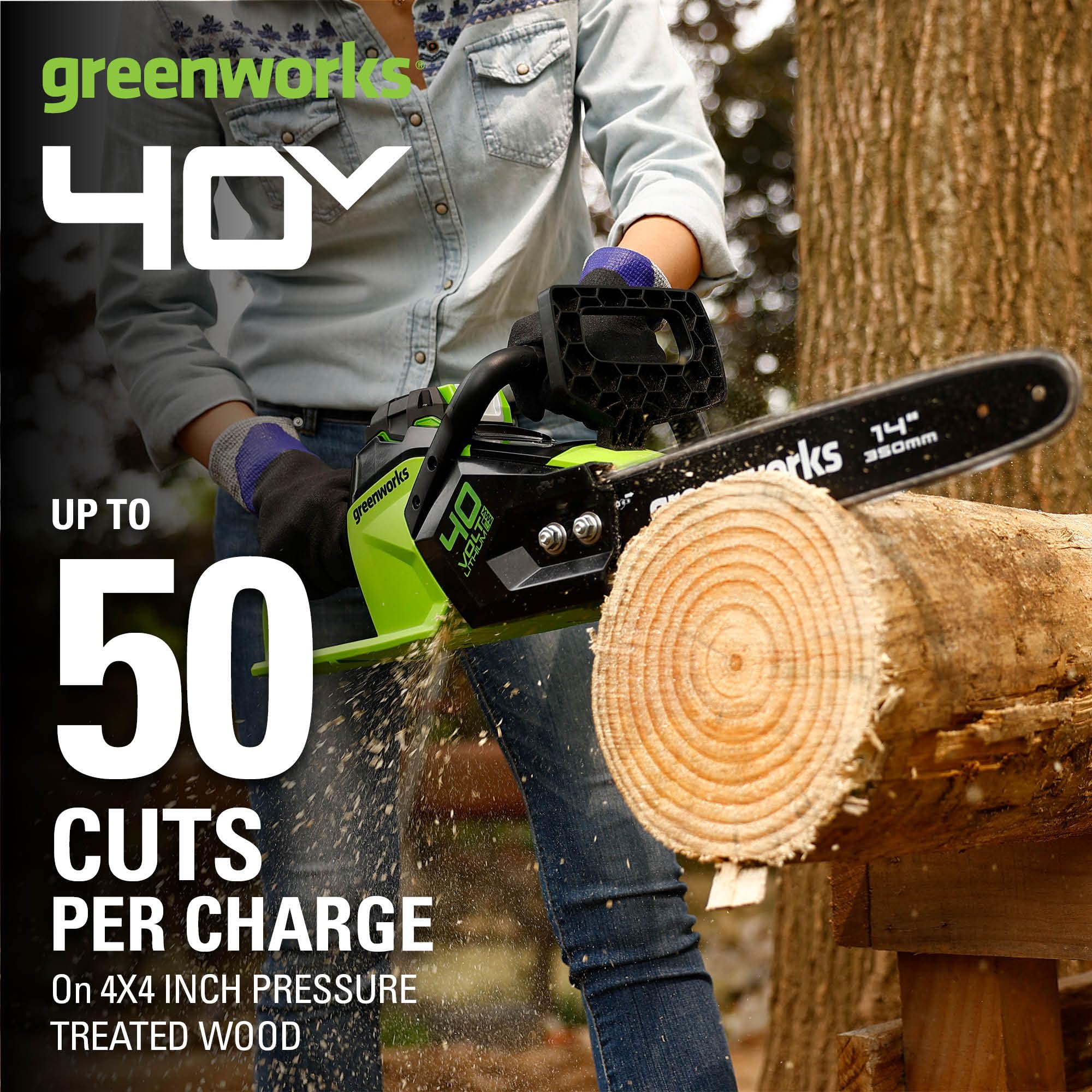 Greenworks 40V 14-Inch Cordless Chainsaw with 2.5Ah Battery & USB Charger - Lightweight Electric Chainsaw for Tree Trimming, Yard Cleanup & Firewood Cutting