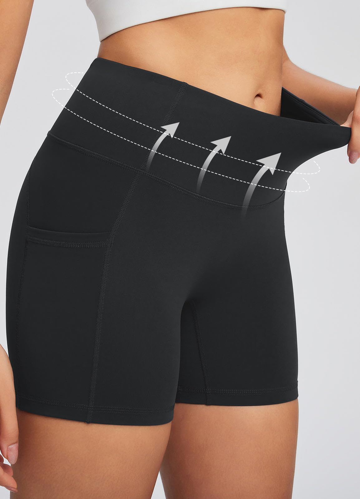 Baleaf Women's High Waist Workout Shorts - Light Compression Yoga Spandex Volleyball Biker Shorts with 3 Pockets for Running, Gym & Active Lifestyle