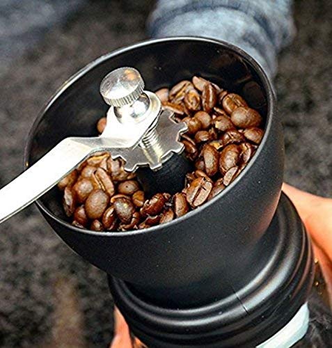 Premium Manual Coffee Grinder with Ceramic Burrs - Portable Hand Crank Mill with Glass Jar, Silicone Cover & Stainless Steel Handle for French Press, Espresso & Pour Over - Perfect for Home, Office & Travel (Black)