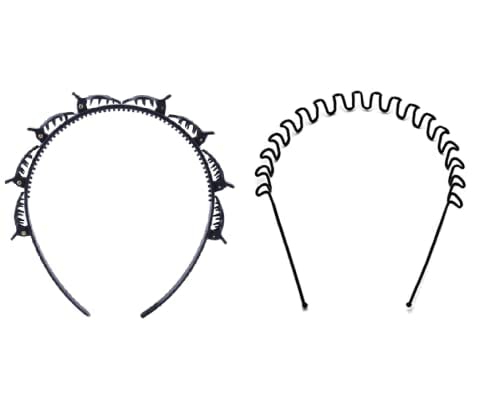 Rexulti Double Layer Twist Braid Headband Hair Clips for Women & Girls - Plastic Hair Pins for Hairstyling (2-Pack, Black-Brown) - Perfect for School, Work, Parties & Everyday Use