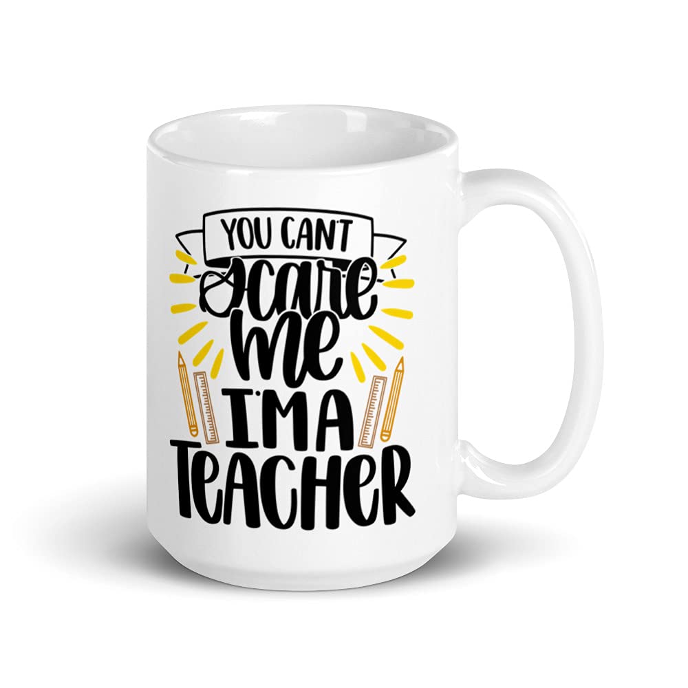 Teacher Coffee Mug - 'Can't Scare Me I'm a Teacher' Funny Insulated Cup - Best Gift for Teachers, Educators & School Staff - Perfect for Classroom, Staff Room & Teacher Appreciation Day