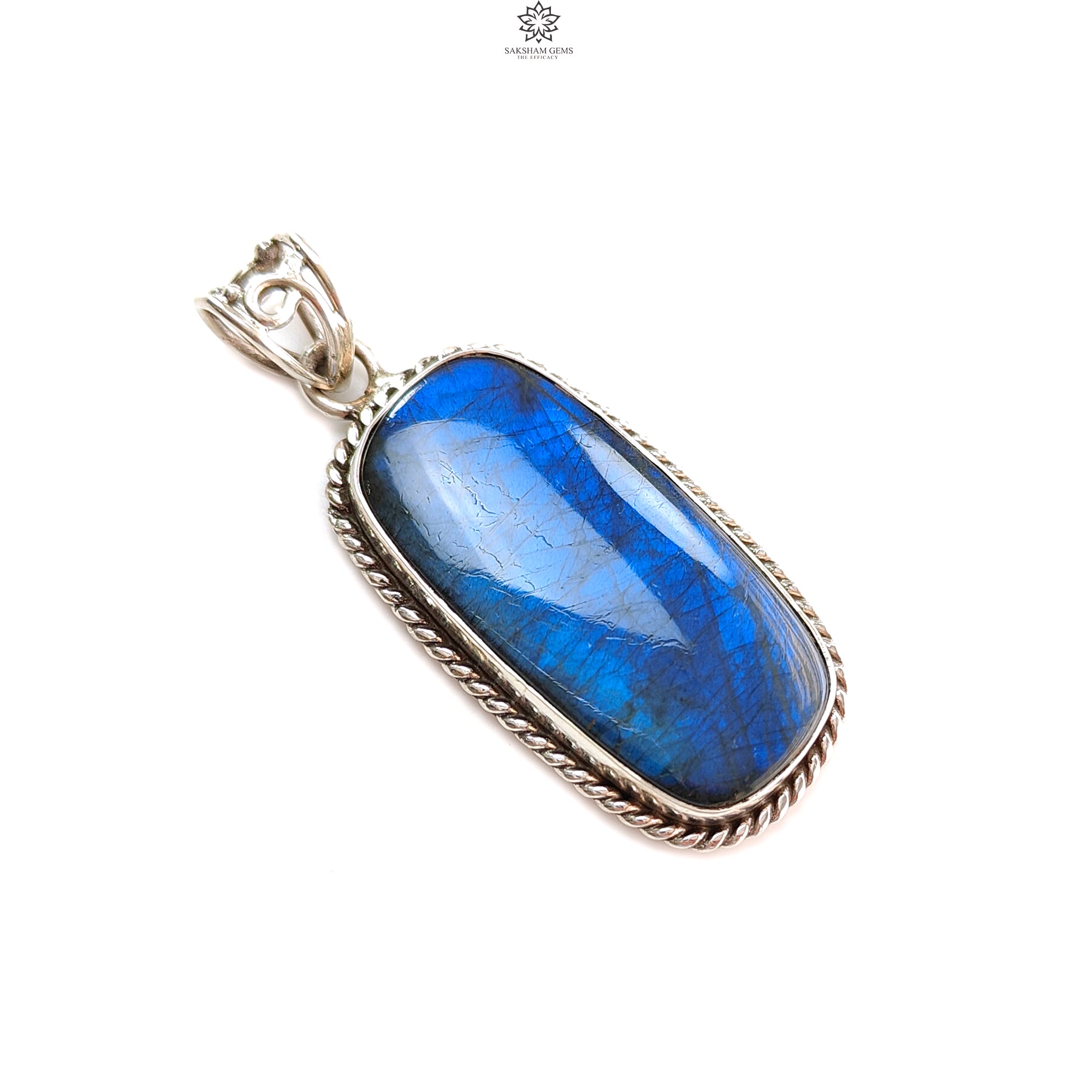 Natural Blue Labradorite Silver Pendant – 15.03g Untreated Baguette Cut 925 Sterling Silver Bezel Jewelry for Women | Perfect for Everyday Wear, Gifts & Spiritual Healing