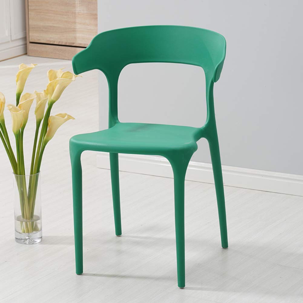 QTQHOME Modern Stackable Plastic Dining Chair - Green, High Back Armless Horn Chair for Kitchen, Dining Room & Milk Tea Shop, 43x48x76cm (17x19x30inch) - Perfect for Small Spaces, Cafes & Restaurants
