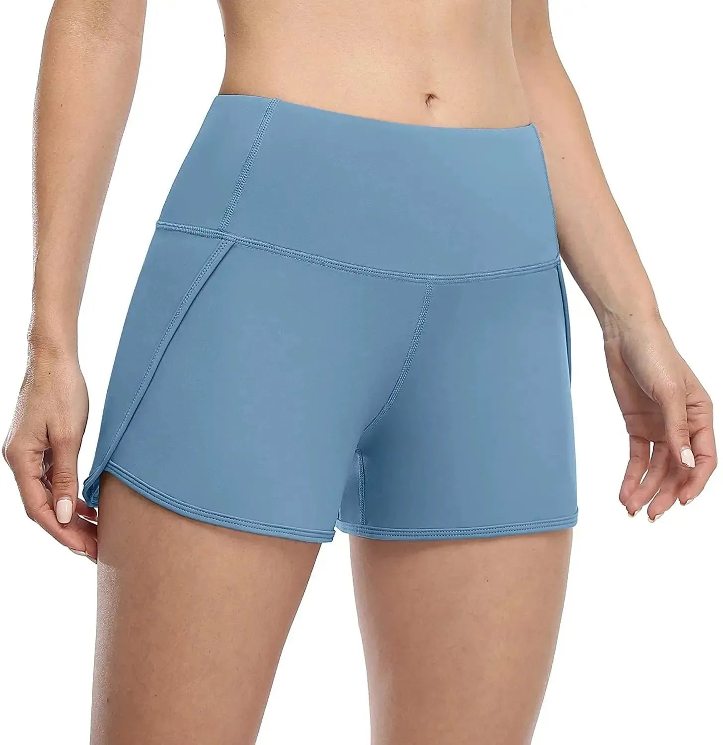 Anfilia Women's High Waist Yoga Shorts - Soft Breathable Running Jogging Gym Shorts with Back Pockets - Perfect for Yoga, Workout, Fitness & Lounge Wear