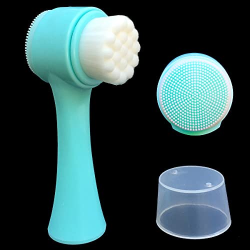 2 in 1 Facial Cleansing Brush - Double-Sided Silicone Face Brush with Soft Bristles for Deep Pore Cleansing, Makeup Removal & Acne Care | Exfoliating Massager for Daily Skincare Routine (Green)