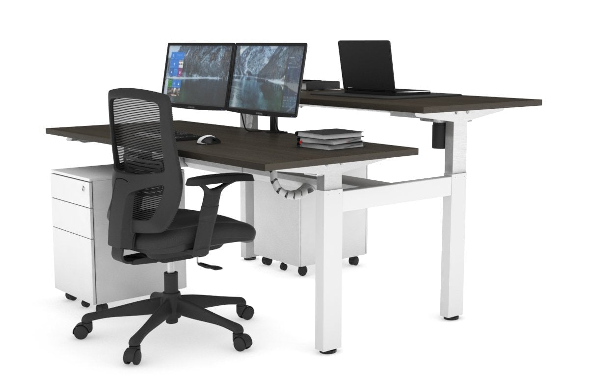 Adjustable Height 2-Person H Bench Workstation - White Frame [1400L x 700W] - Perfect for Office, Home Office, and Collaborative Workspaces
