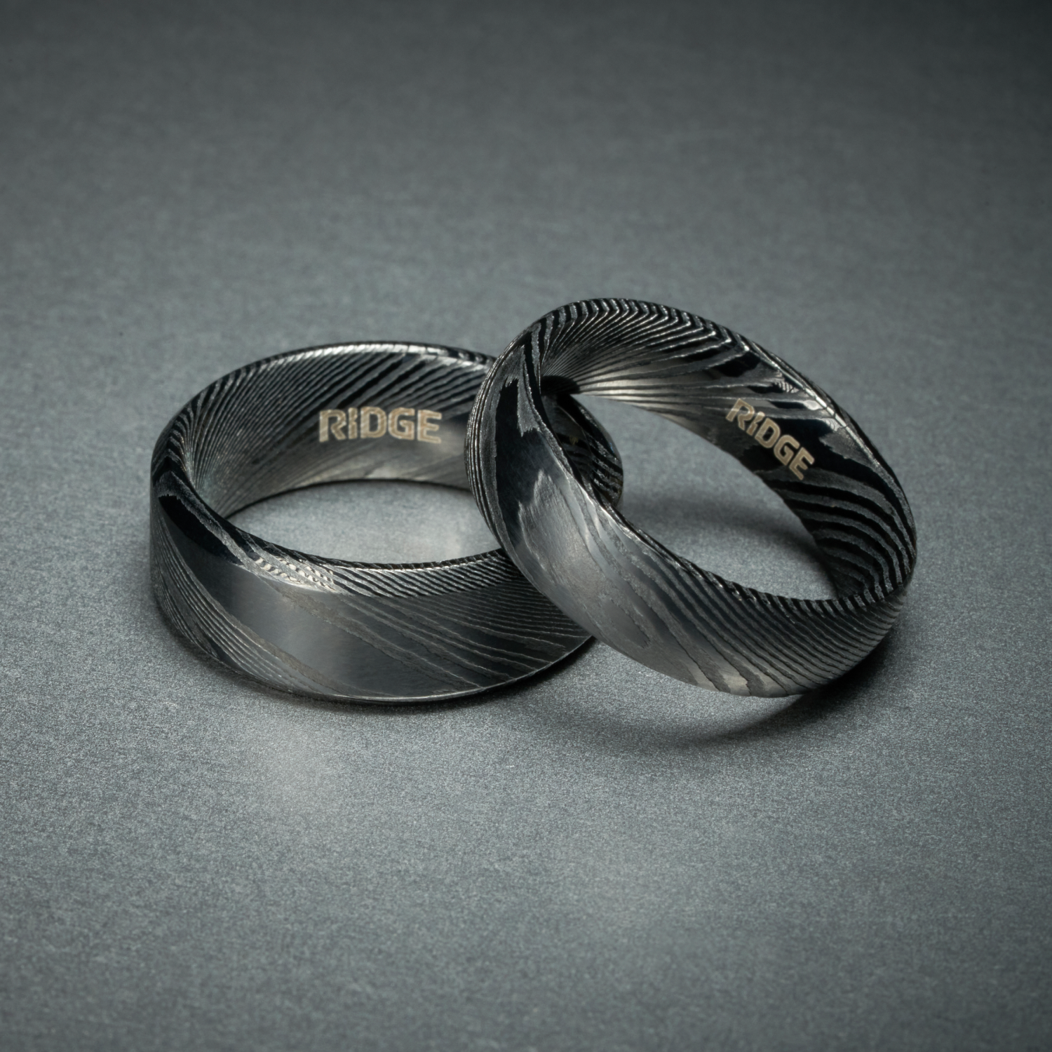 Ridge 8mm Beveled Black Damascus Ring Set for Men - Stylish Wedding Band & Fashion Statement Jewelry - Perfect for Engagements, Anniversaries and Everyday Wear