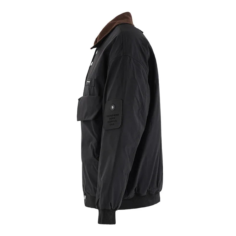Men's Thickened Cotton Padded Jacket - American Style Lapel Patchwork Contrast Color with Big Pockets | CPG2523 | Perfect for Winter Outdoor Activities & Casual Wear
