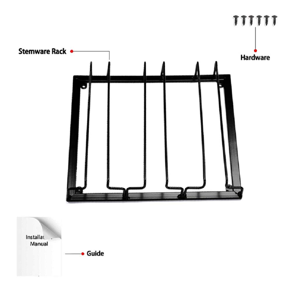 Premium Under Cabinet Wine Glass Rack - Sturdy Metal Stemware Holder & Organizer for Bar, Kitchen - Perfect for Storing Red, White Wine Glasses and Champagne Flutes (Black)