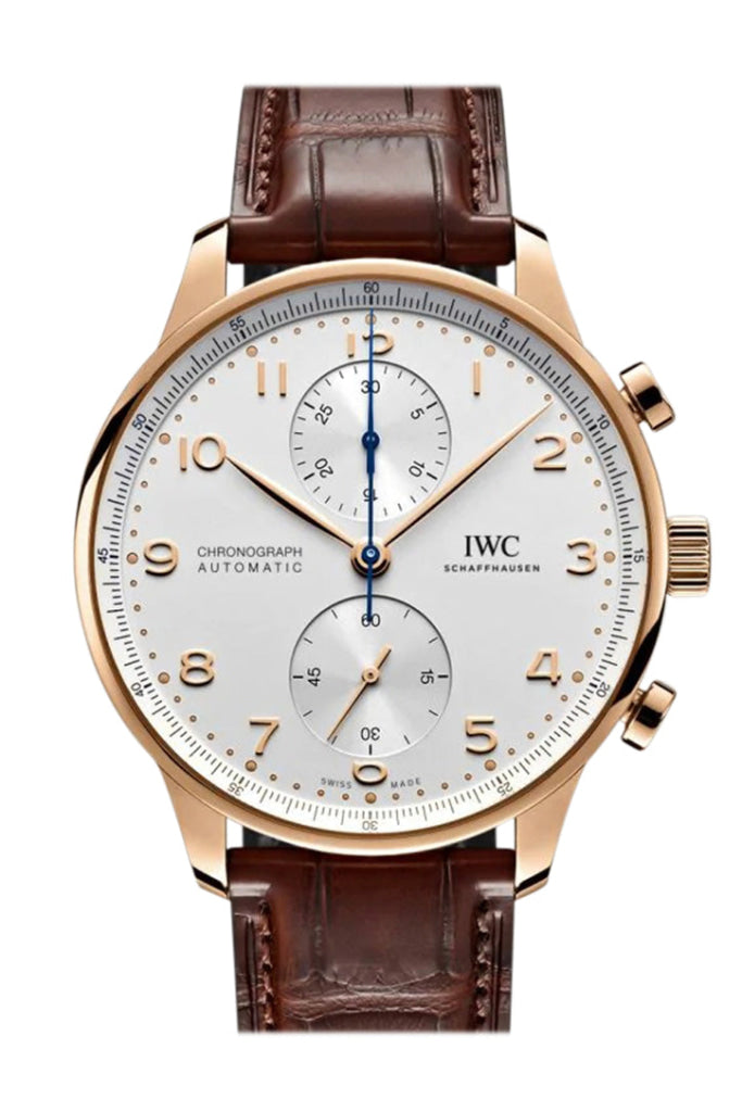 IWC Portugieser Chronograph Automatic Men's Watch - 18kt Rose Gold Case, White Dial, IW371611 - Luxury Dress Watch for Business & Formal Occasions