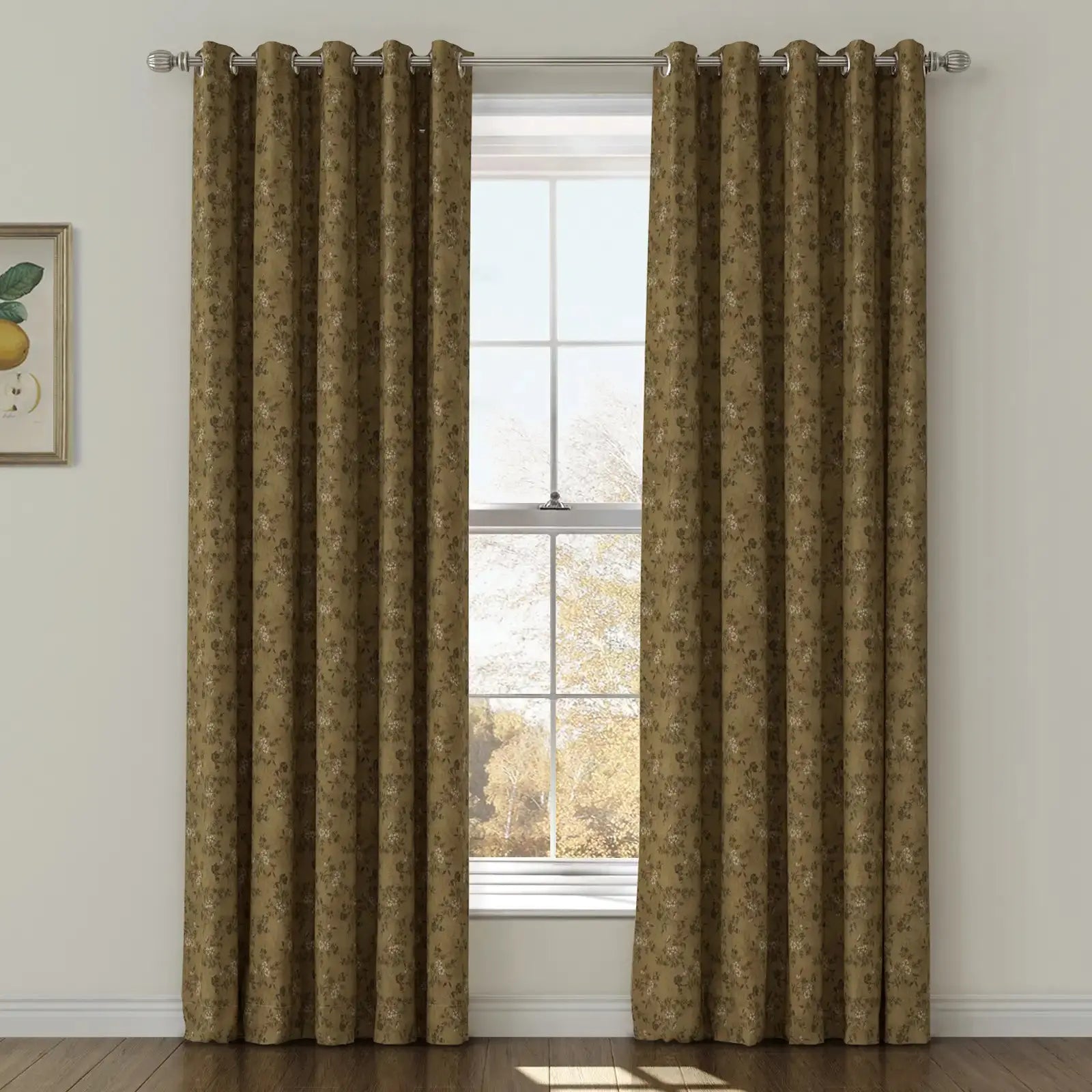 Sara Le Print Linen Drapery Grommet Curtains - Elegant Window Treatments for Living Room & Bedroom - Home Decor Blackout Drapes for Privacy & Light Control