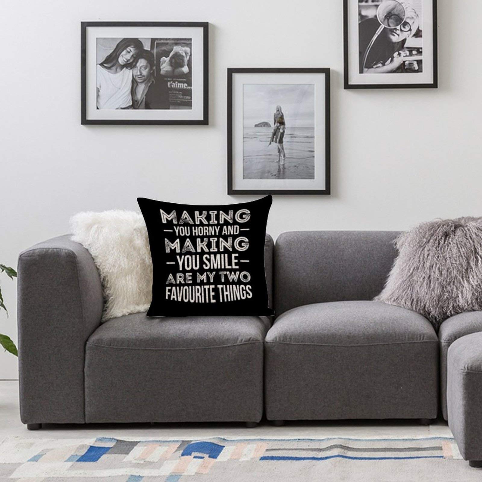 Funny Adult Quote Printed Square Pillow Cover - Invisible Zipper, Dirty Humor Couch Decor for Living Room & Bedroom