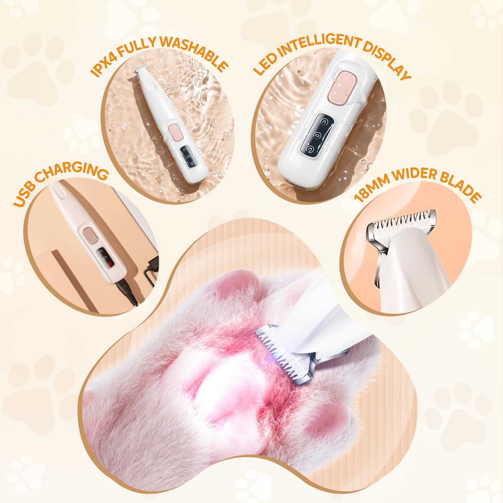 2024 Upgraded Pet Grooming Clippers - Waterproof Rechargeable Trimmer with LED Light for Paws, Face & Ears | Perfect for Home Pet Care