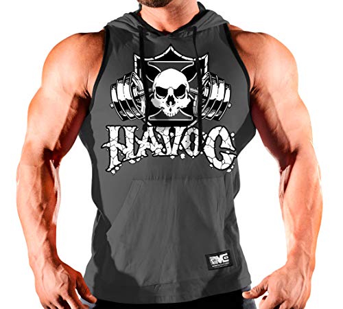 Grey/Black Hooded Tank Top Tank Top W/ Wt/Bk Art