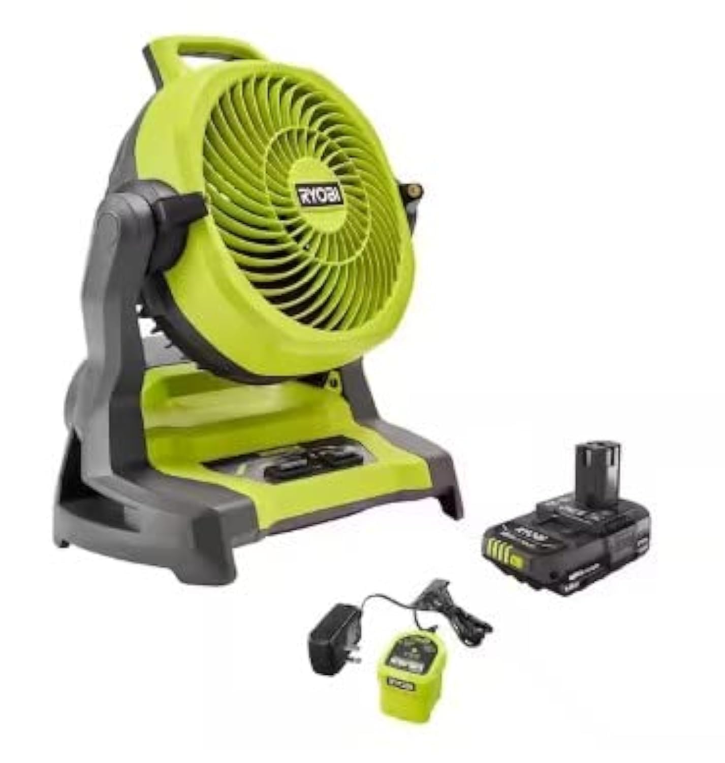 RYOBI ONE+ 18V Cordless 7.5 Inch Bucket Top Misting Fan Kit with 1.5Ah Battery & Charger - PCL851K - Perfect for Outdoor Cooling, Patio, Backyard, and Worksite Use