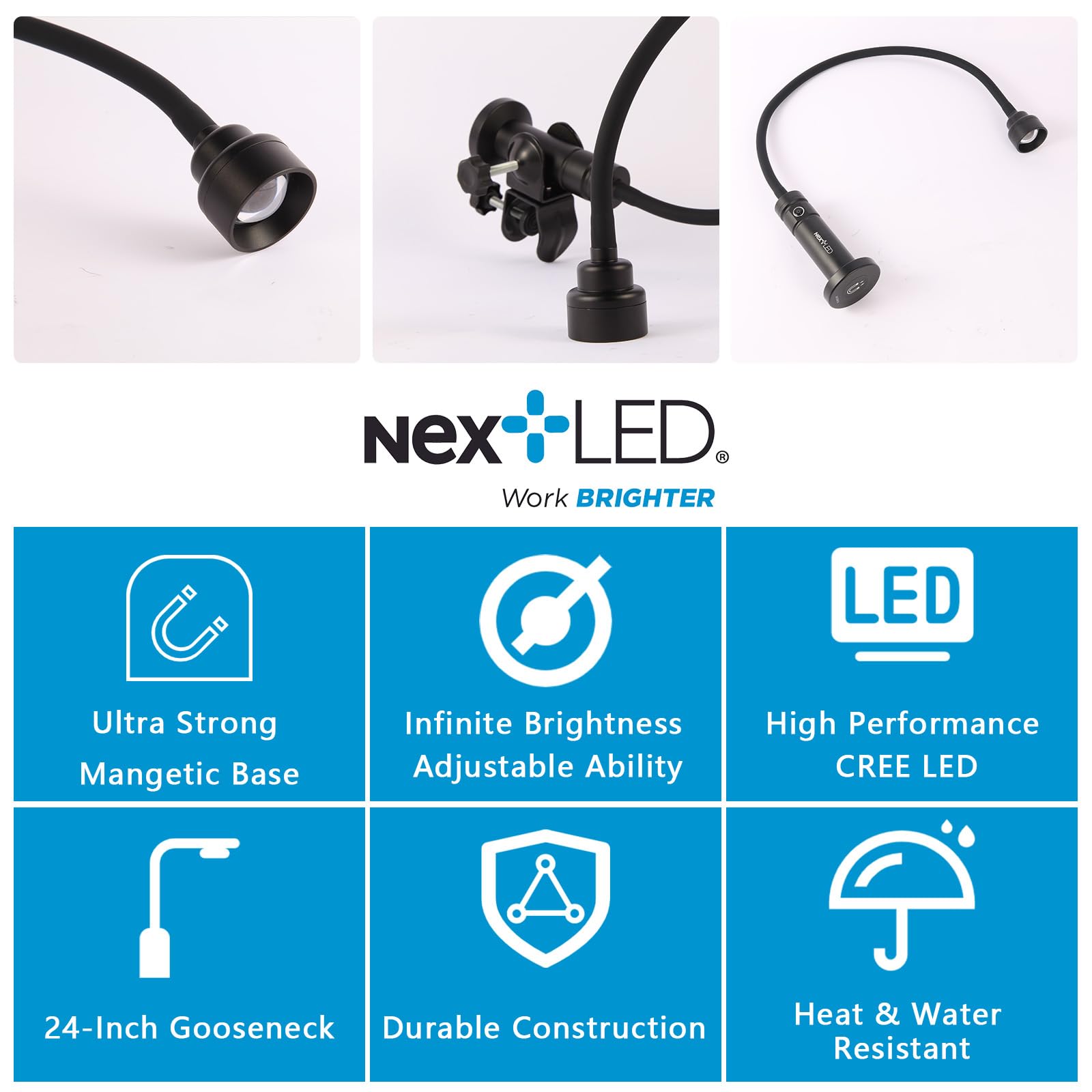 NextLED NT-7728 Grill Light with Adjustable C-Clamp - Universal Non-Metal Surface Mounting - Perfect for Outdoor BBQ, Camping & Kitchen Use