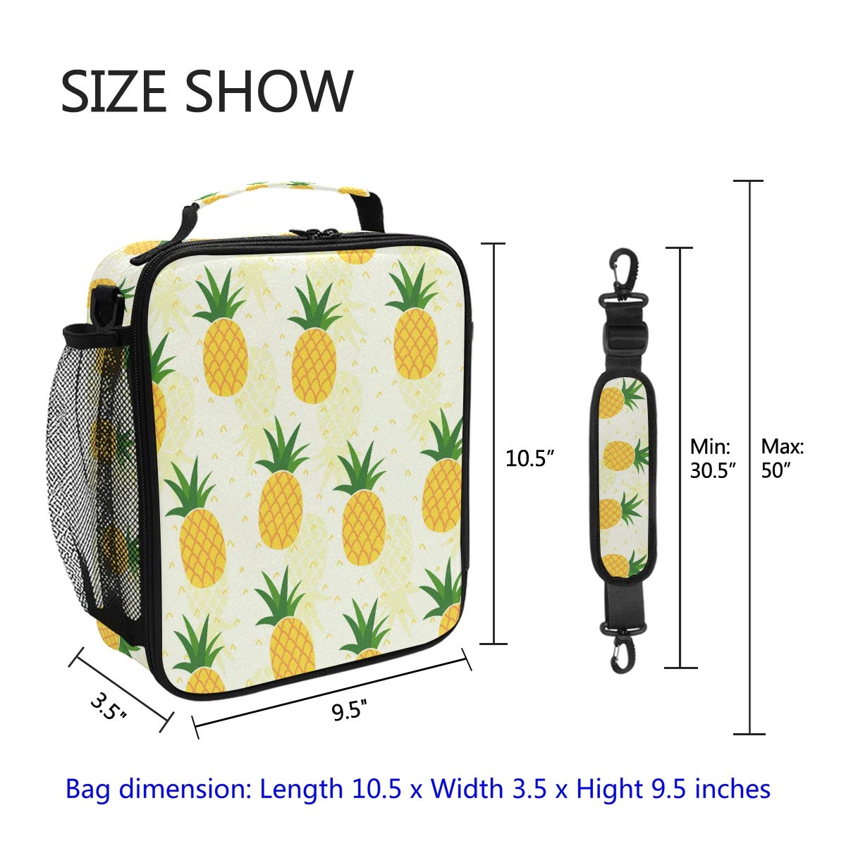 ZZXXB Insulated Pineapple Lunch Bag - Reusable Thermal Cooler Tote for Kids, Students & Adults - Perfect for School, Work, Picnics & Outdoor Travel