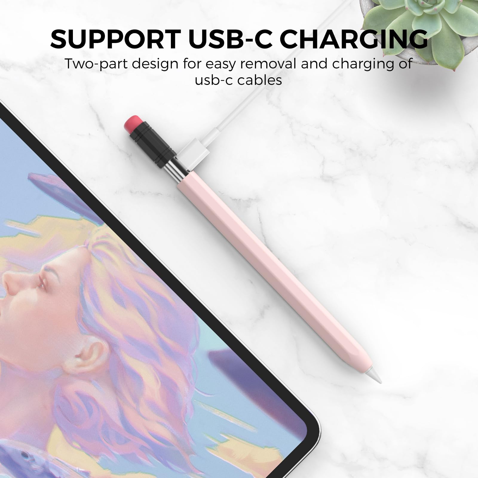 AhaStyle Classic Silicone Sleeve Cover for Apple Pencil USB-C - Protective Skin Holder with Grip, Compatible with Apple Pencil USB-C (Pink) | Perfect for Drawing, Note-Taking & iPad Accessories