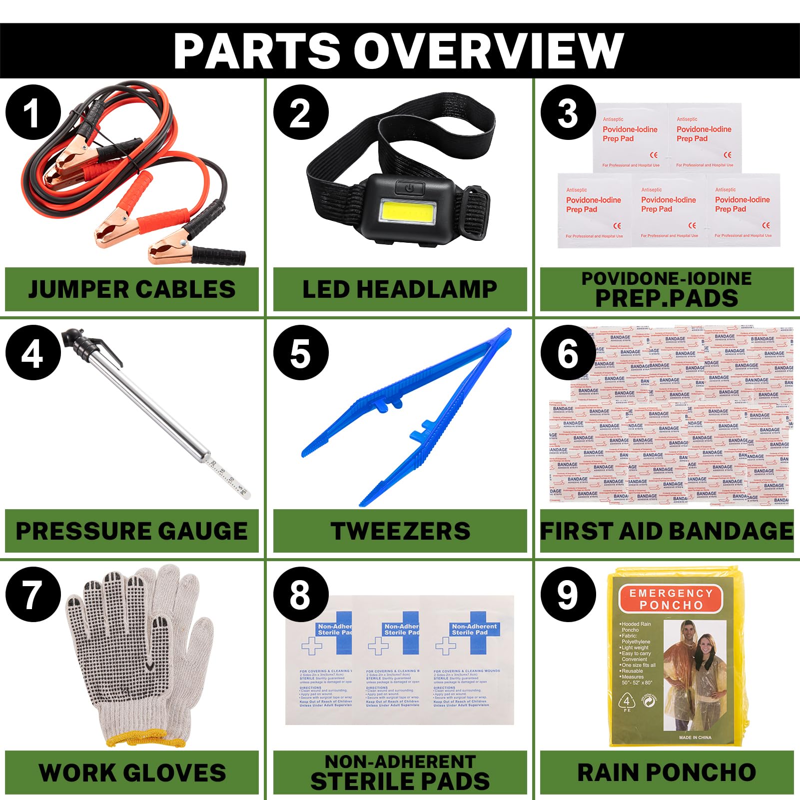 Premium Car Emergency Kit with Heavy-Duty Battery Jumper Cables - 120-Piece Roadside Safety Kit for Cars, Trucks & SUVs - Essential Automotive Accessories for Men & Women - Perfect Gift for Drivers & Travel Enthusiasts - Ideal for Road Trips, Commuting & Winter Driving Preparedness