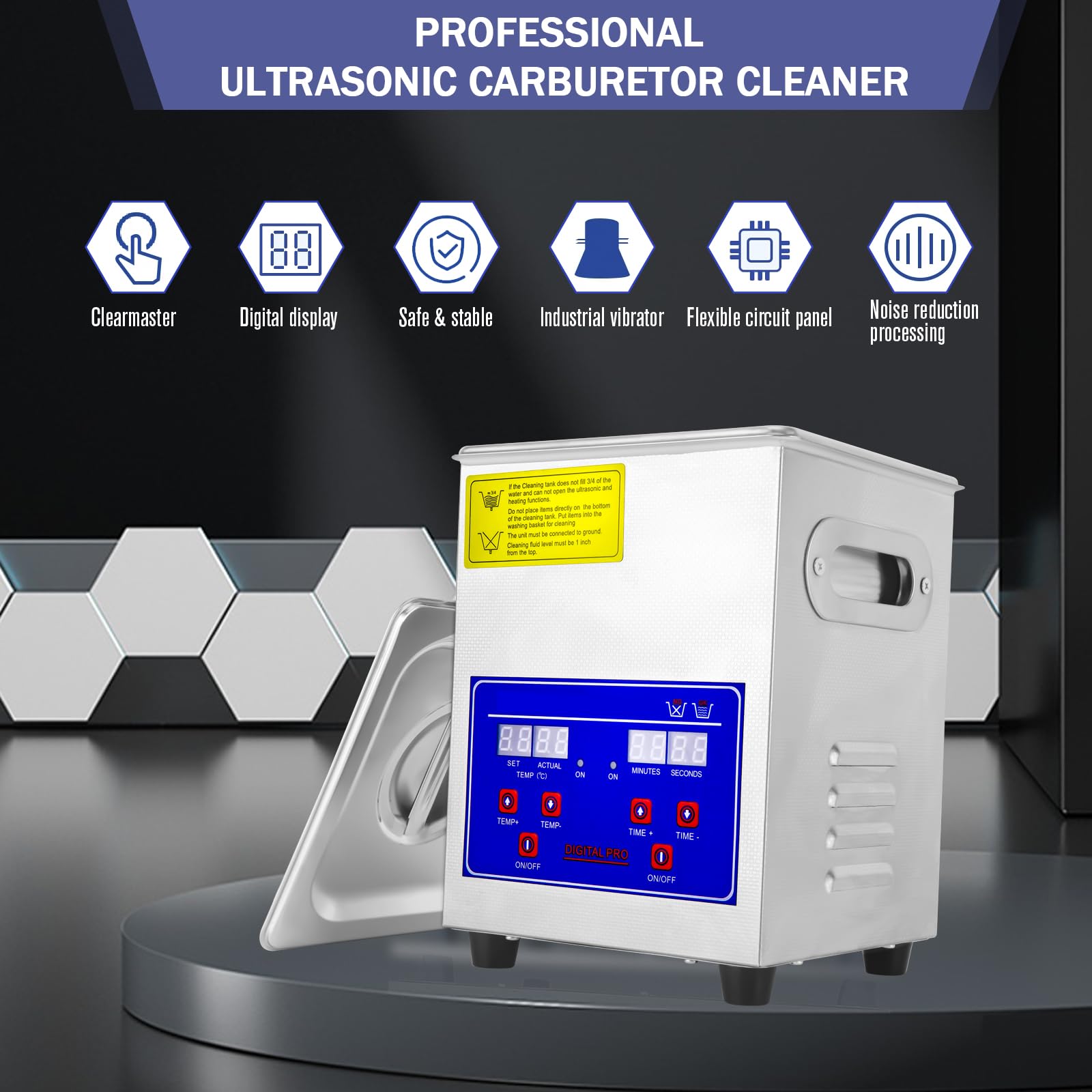 2L Industrial Ultrasonic Carburetor Cleaner Machine with Heater & Digital Timer - 110V Automotive Parts Cleaner for Carb Repair, Tools & Engine Components - Perfect for DIY Mechanics & Professional Auto Shops