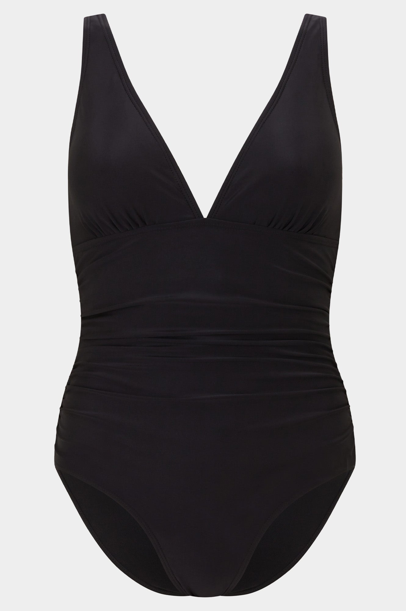 Eco-Friendly Recycled V Neck Ruched Swimsuit for Women - Black | Sustainable Swimwear for Beach, Pool & Vacation