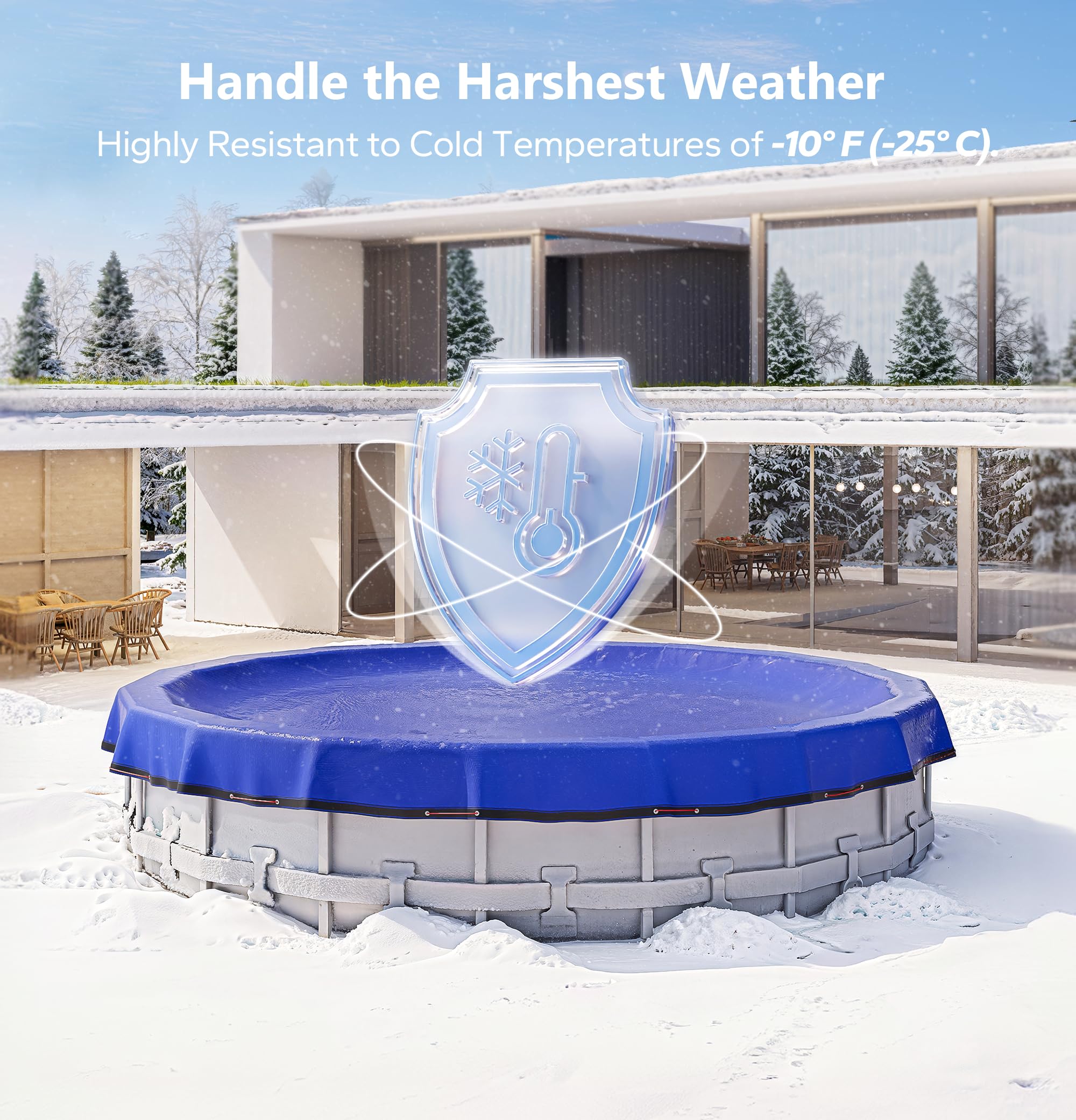 2024 Upgraded 28 ft Round Winter Pool Cover for Above Ground Pools - Heavy Duty 420D Extra Thick Material with 4ft Overlap, Includes Winch & Cable - Perfect for Winter Protection and Seasonal Pool Maintenance