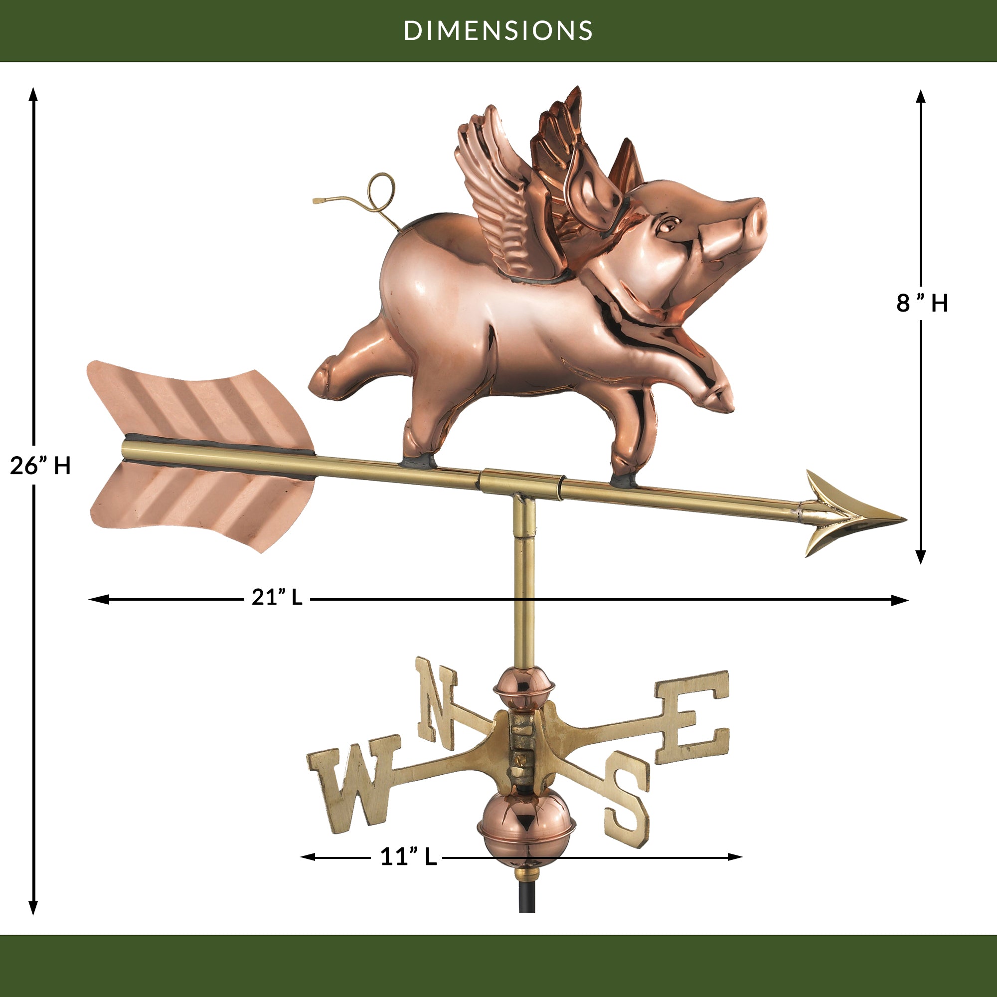 Flying Pig Garden Weathervane - Whimsical Outdoor Decor for Yard, Farmhouse & Garden - Perfect for Rustic Home, Farm or Backyard Decoration