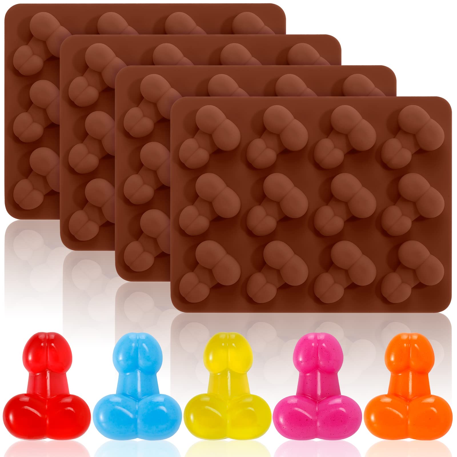 Baderke 4-Piece Funny Shaped Silicone Molds Set for Cake, Fondant, Chocolate, Candy & Ice Cube Desserts - Brown | Perfect for Birthday Parties, Baking Decorations & DIY Treats