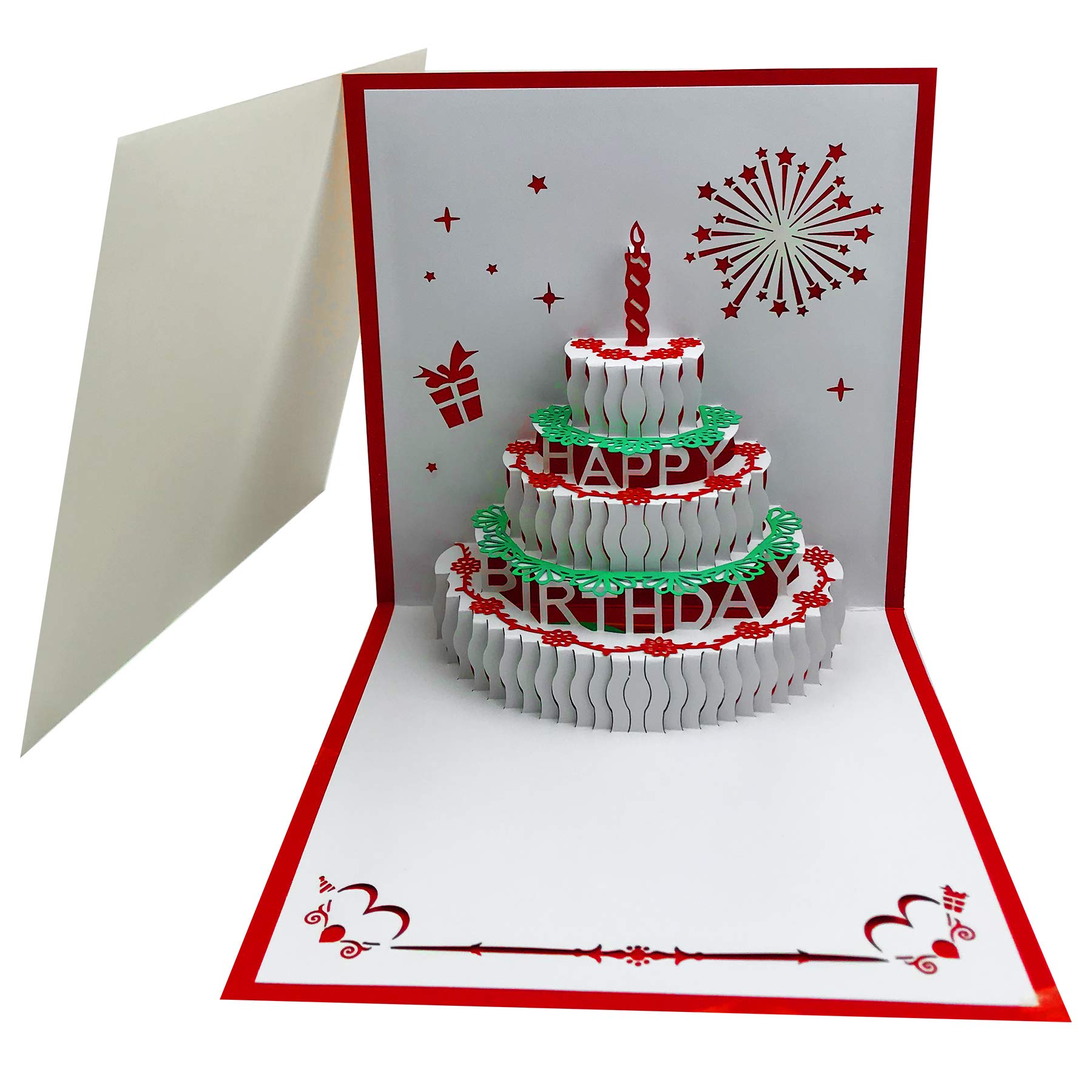 3D Pop Up Birthday Cards with Red LED Light & Music - Laser Cut Happy Birthday Greeting Card for Mom, Wife, Sister, Boy, Girl & Friends (1 Pack) - Perfect for Birthday Parties, Surprise Gifts & Special Celebrations