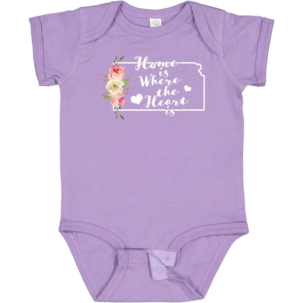Inktastic Kansas Home is Where The Heart is Watercolor Floral Baby Bodysuit - Soft Cotton Infant Onesie for Newborns, Baby Shower Gift, Photo Outfits & Casual Wear