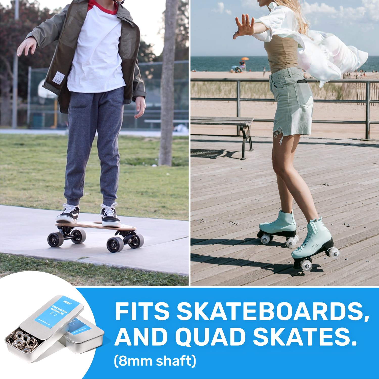 ELOS Skateboard Hardware Kit - Complete Skateboard Truck Mounting Set with Bearings, Bushings, Kingpin, Pivot Cups, Nuts & Bolts | Durable Skateboard Accessories & Replacement Parts for Smooth Riding & Tricks