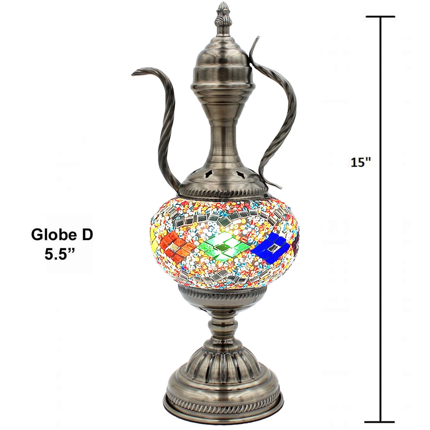 Silverfever Mosaic Turkish Teapot Lamp with Moroccan Glass & Bronze Base - E12 Bulb Included - Perfect for Table, Desk, Bedside & Boho Home Decor (Wave Natural Pattern)