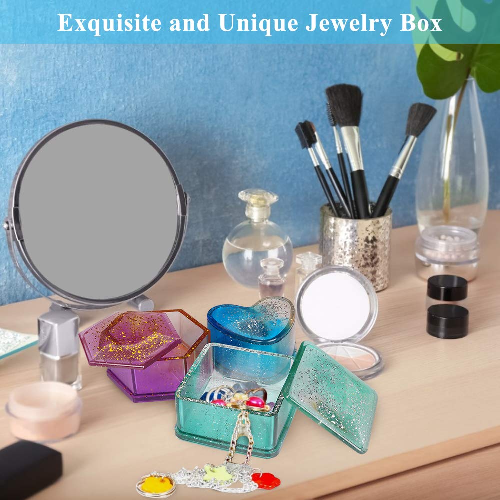 Hexagon & Heart Shape Epoxy Resin Jewelry Box Molds - Silicone Storage Box Molds for DIY Resin Casting Crafts, Home Decor, and Gift Making - Perfect for Jewelry Organizers, Wedding Favors, and Handmade Decorations