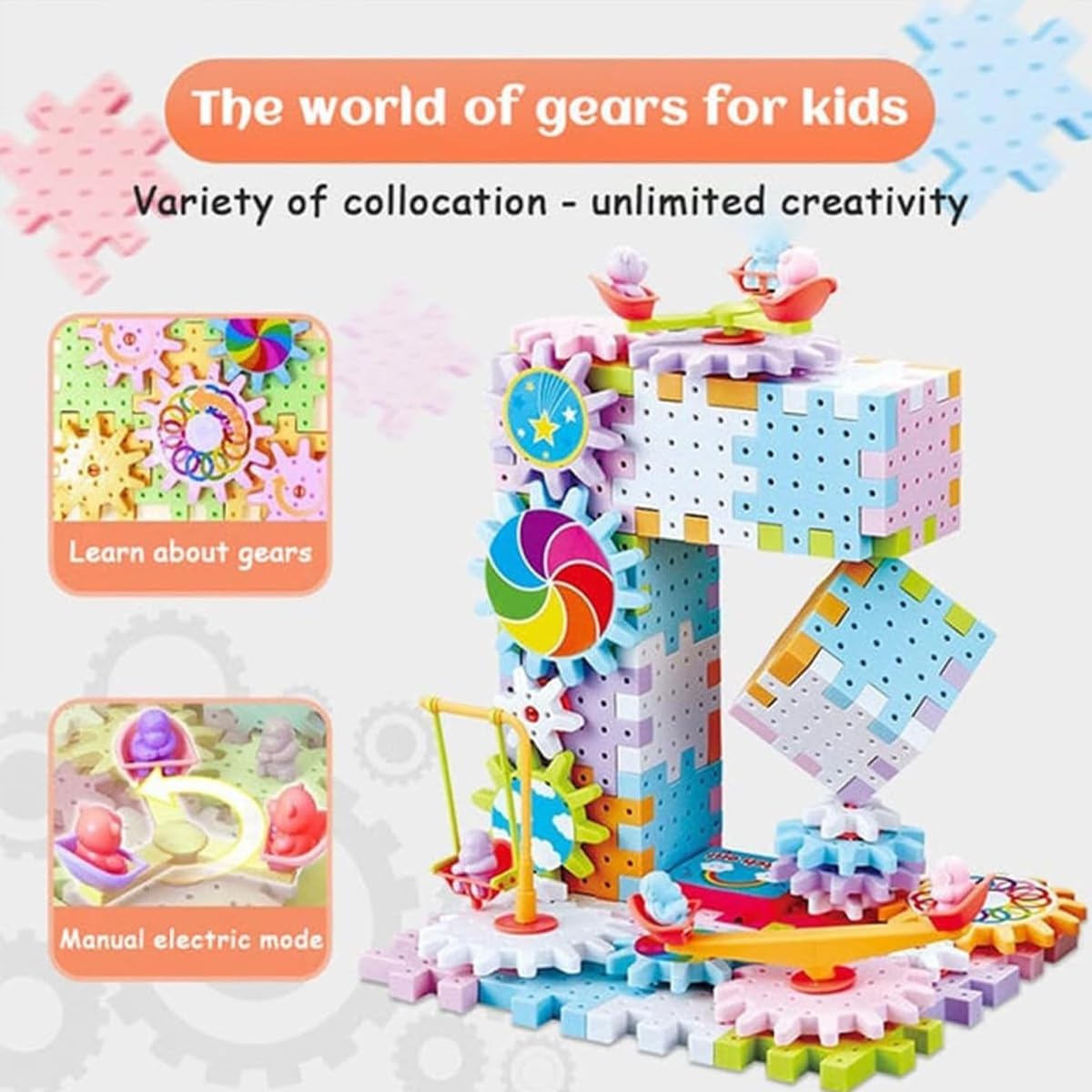 STEM Educational Electric Gears Building Blocks Toy Kit (263PCS) - DIY Rotating Mechanical Gears Construction Set for Kids - Perfect for Classroom STEM Learning, Home Play & Creative Engineering Projects