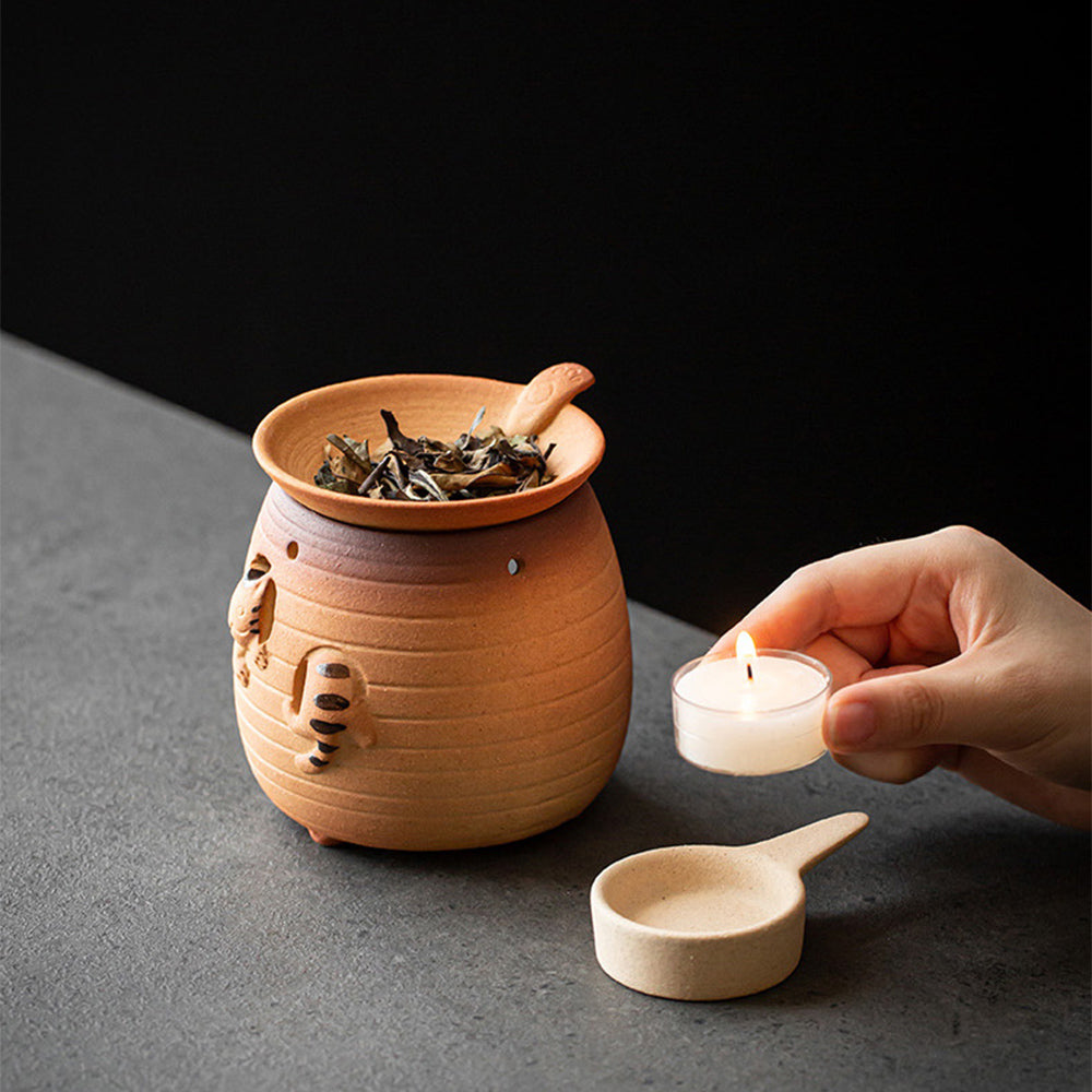 Handmade Coarse Pottery Cat Tea Leaf Stove - Perfect for Brewing Loose Leaf Tea in Home & Garden Decor