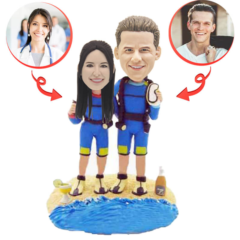 Custom Scuba Diving Couple Bobbleheads - Personalized Diver Figurines for Anniversary Gifts, Wedding Decor & Dive Enthusiasts | Unique Underwater-Themed Collectibles for Display & Gifting