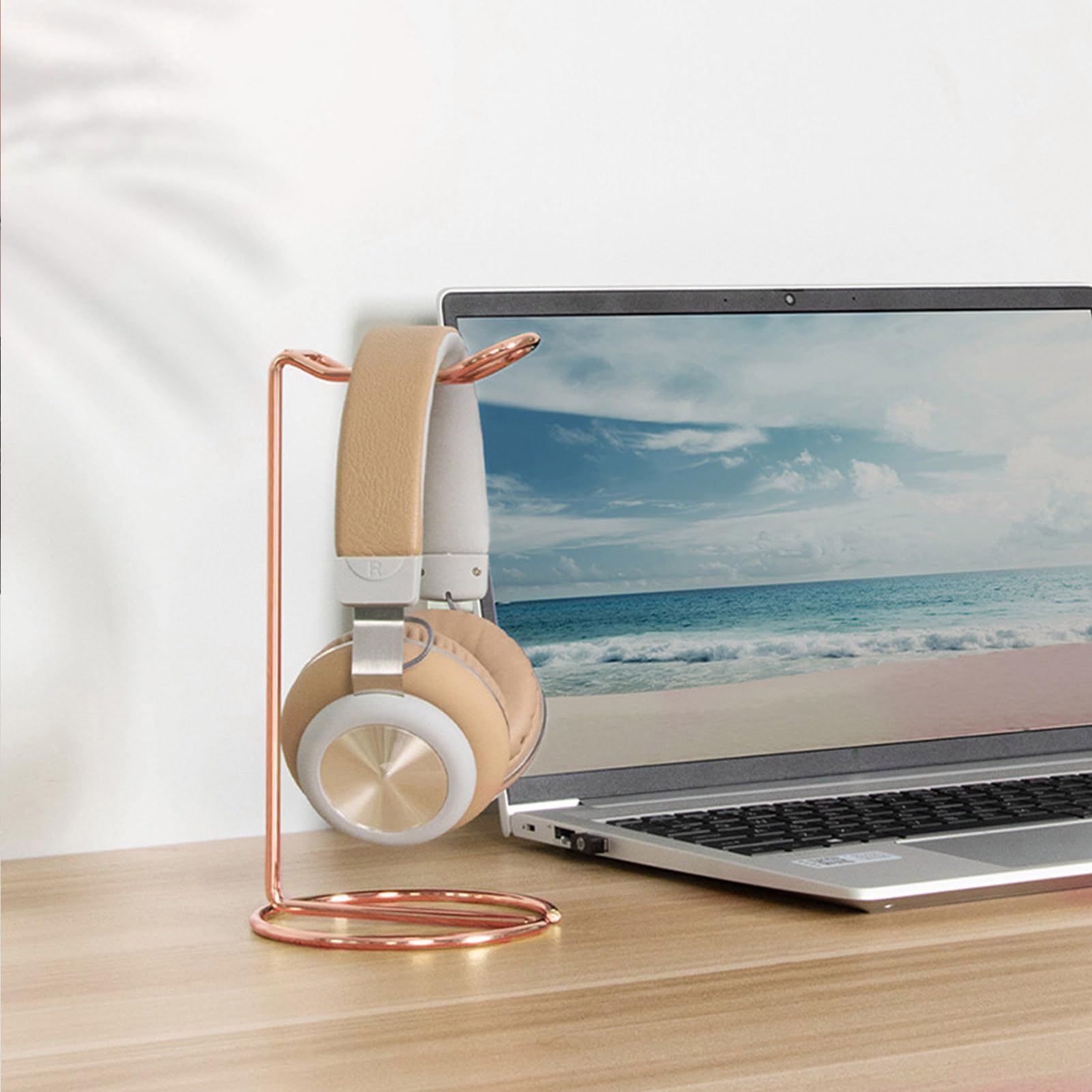Premium Universal Headphone Stand - Gold & Rose Gold Metal Earphone Holder for Desk Display | Compatible with All Earbuds & Headphones | Perfect for Office, Gaming Setup & Home Decor