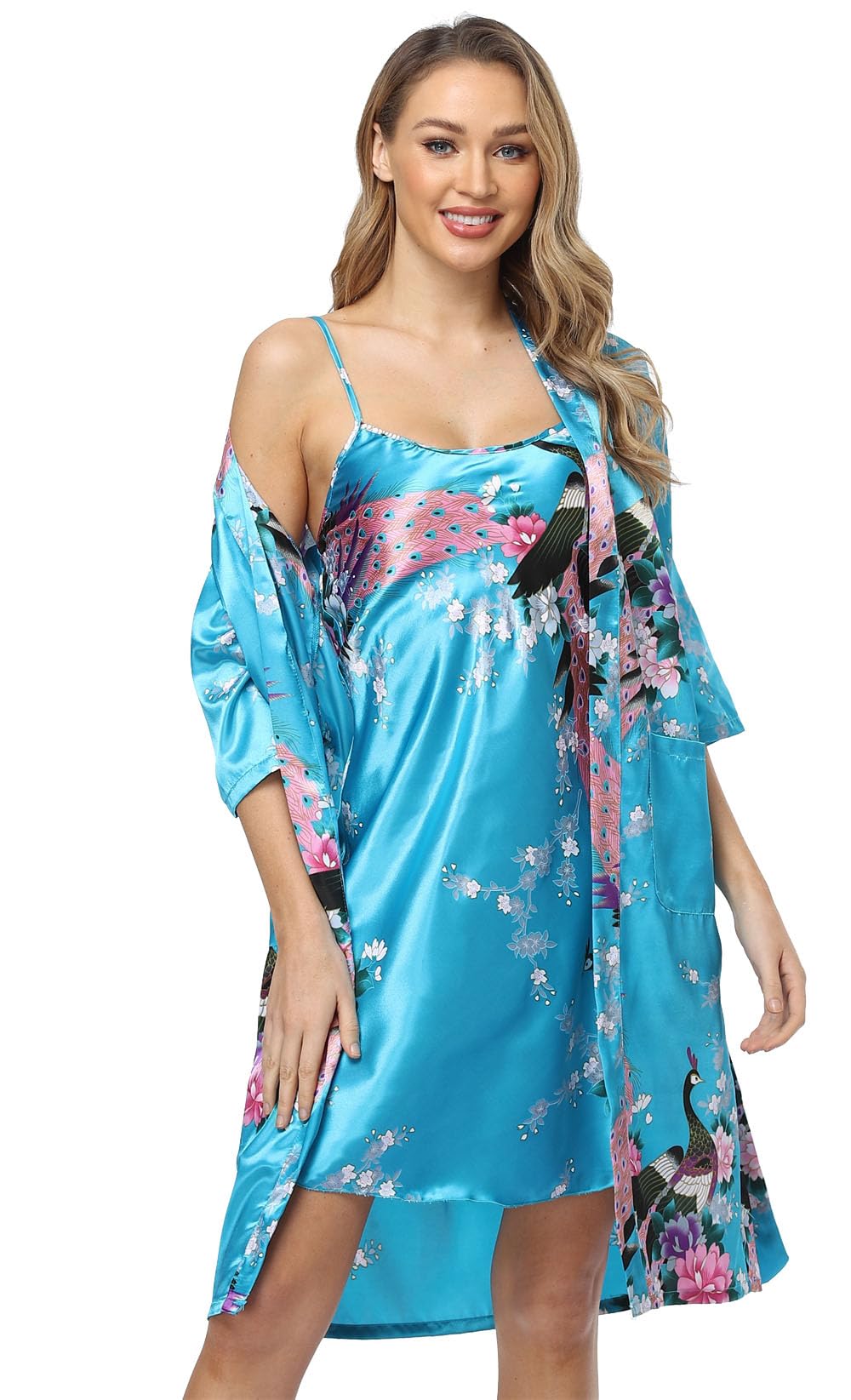 Luxury Satin Kimono Robe & Camisole Set for Women - Soft Loungewear Sleepwear Pajama Outfit - Perfect for Spa, Bridal Shower, and Relaxing at Home