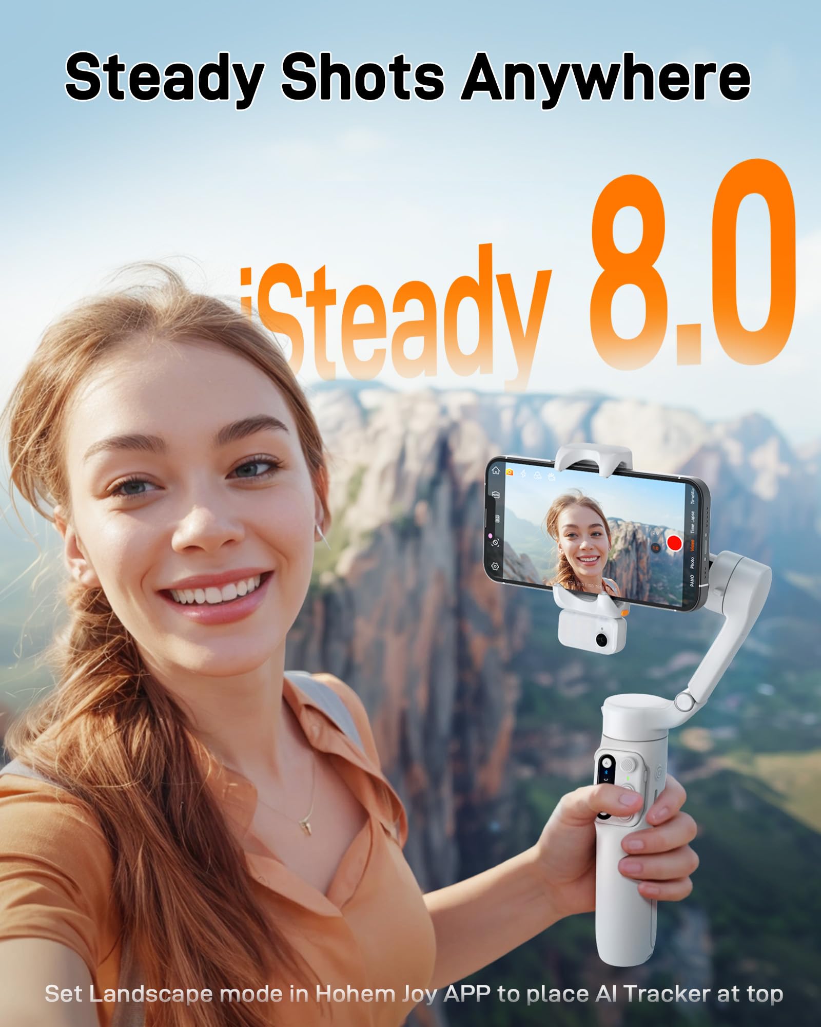 Hohem iSteady V3 3-Axis Gimbal Stabilizer for iPhone & Android Phones - Magnetic AI Tracking, Built-in Extendable Selfie Stick, Tripod & Fill Light - Perfect for Vlogging, YouTube Videos, TikTok & Live Streaming (White)