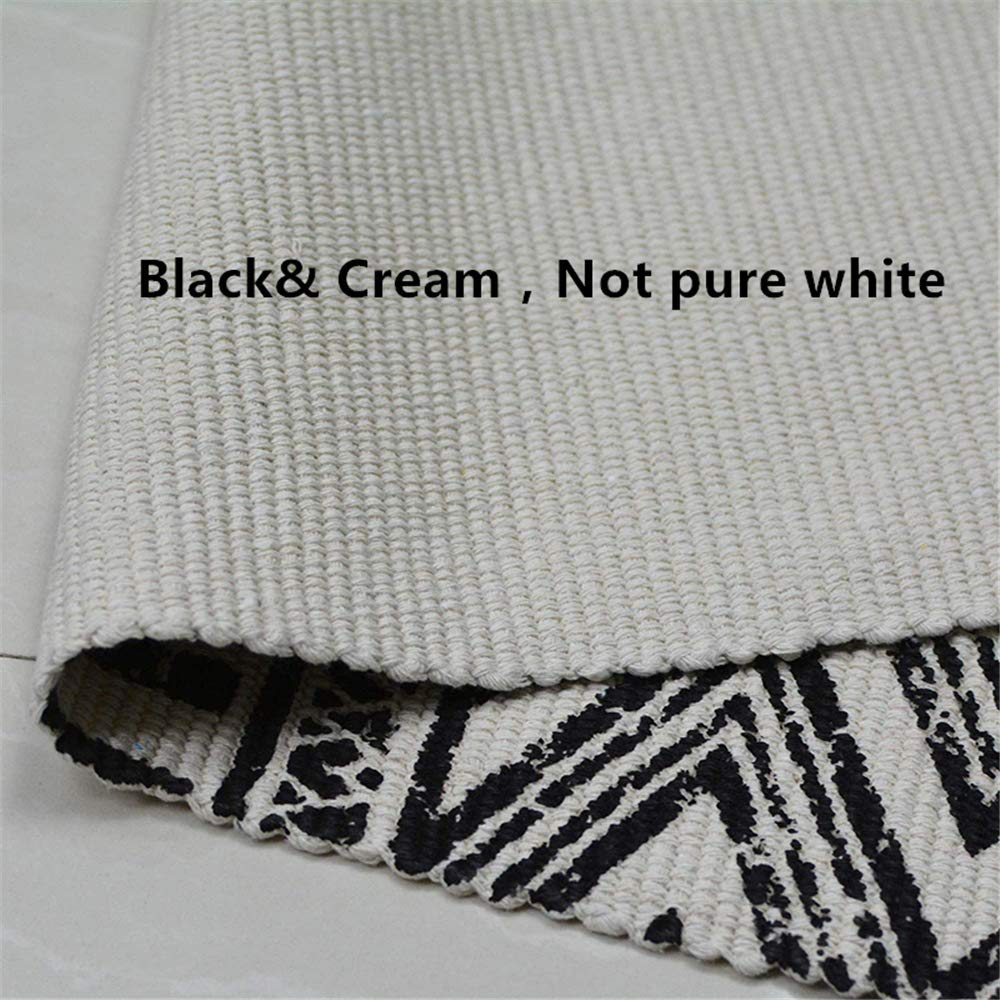 USTIDE Boho Cream & Black Cotton Rug - Washable Hand-Woven Fringe Farmhouse Style Bath Mat & Doormat - 2'x3' - Perfect for Bathrooms, Entryways & Bohemian Home Decor