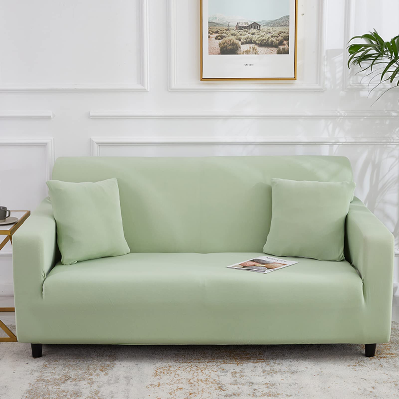 Anti-Slip Solid Color Sofa Cover with Elastic Bottom - 3 Seater Furniture Protector for Sectional Couch | Stretchable Sofa Slipcover for Living Room, Bedroom & Home Decor (74