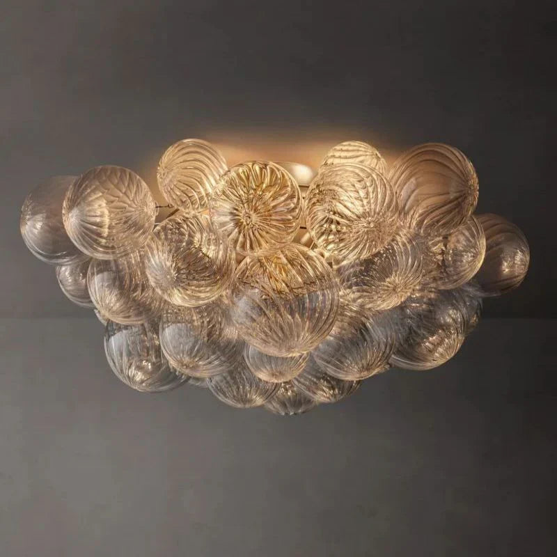 Tammy Round Glass Ball Flushmount Ceiling Light Fixture - 25 Inch Modern Crystal Chandelier for Dining Room, Bedroom, Living Room & Hallway Lighting