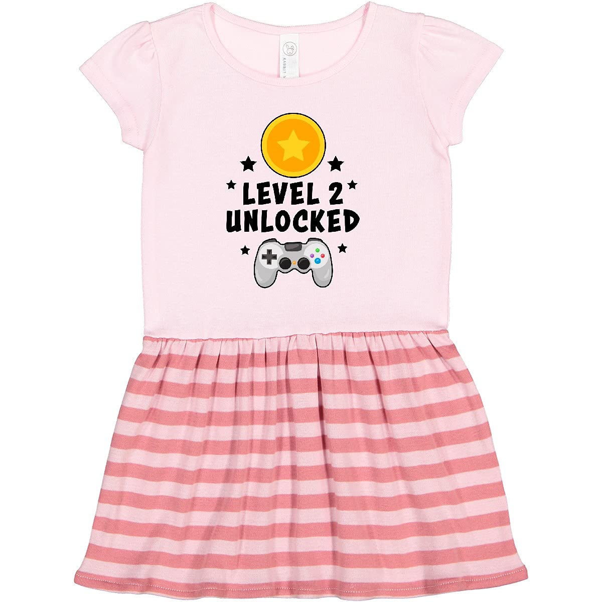 Inktastic Birthday Level 2 Unlocked with Coin and Stars Toddler Dress - Cute Birthday Outfit for Girls, Toddler Party Dress with Fun Design for Special Occasions, Birthday Celebrations and Photo Shoots