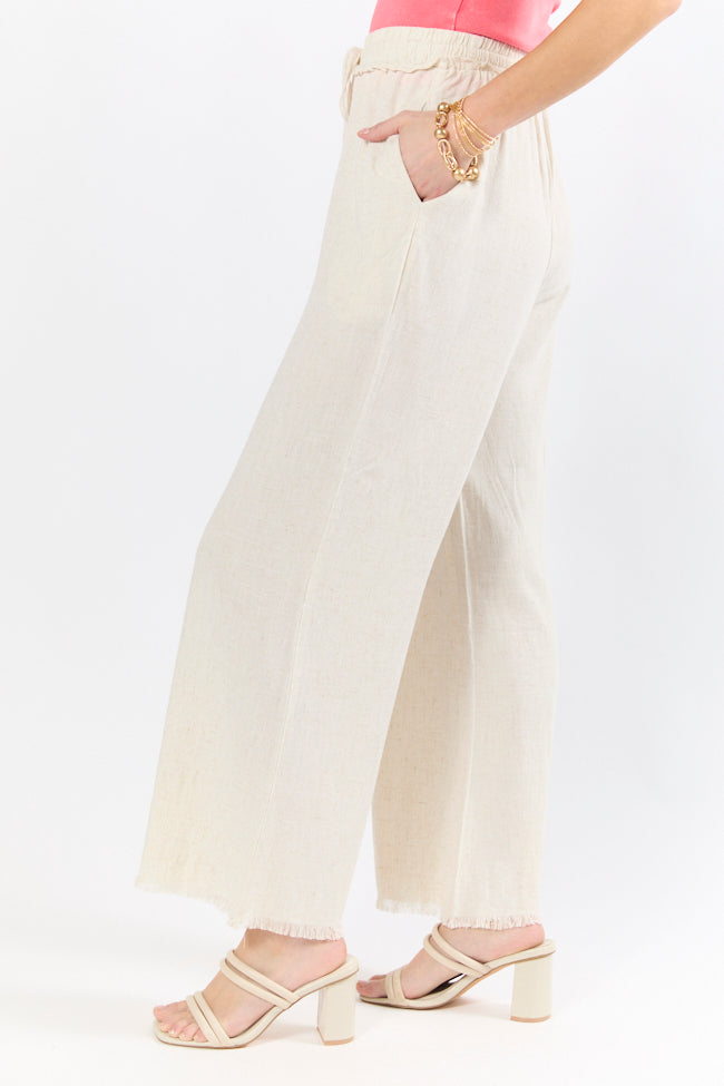 Full Sail Beige Linen Blend Pull On Pants for Women - Comfortable Casual Elastic Waist Trousers - Perfect for Summer, Travel & Lounge Wear