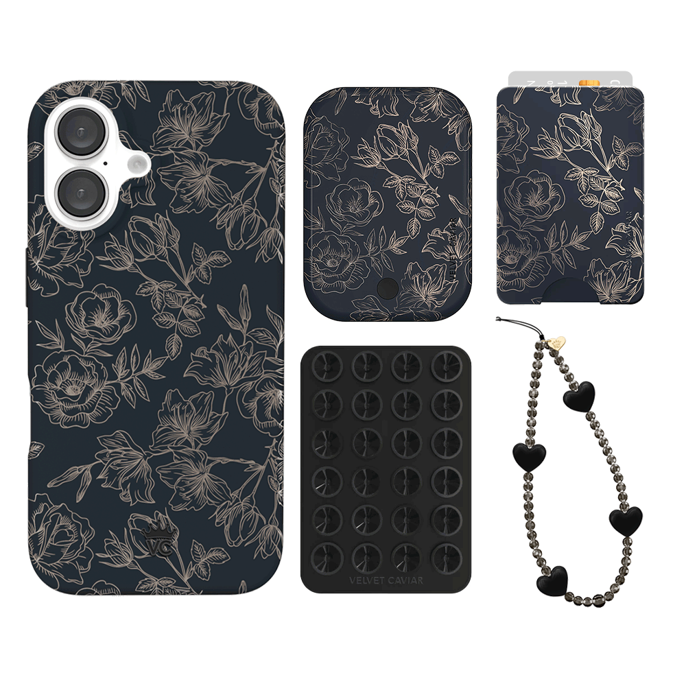 Floral Rose Gold Chrome iPhone Case with Wallet - Stylish & Protective Phone Cover for Women | Perfect for Everyday Use, Travel & Shopping